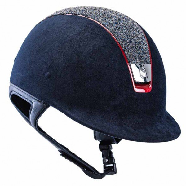 Samshield Riding Helmet Premium Crystal Fabrics Bermuda, trim in red, Silver Chrome