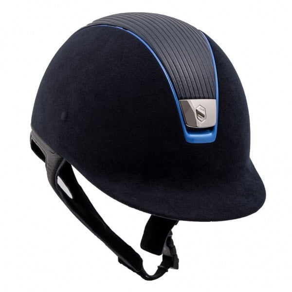 Samshield Riding Helmet Premium with Leather Top, Chrome Blue, Chrome