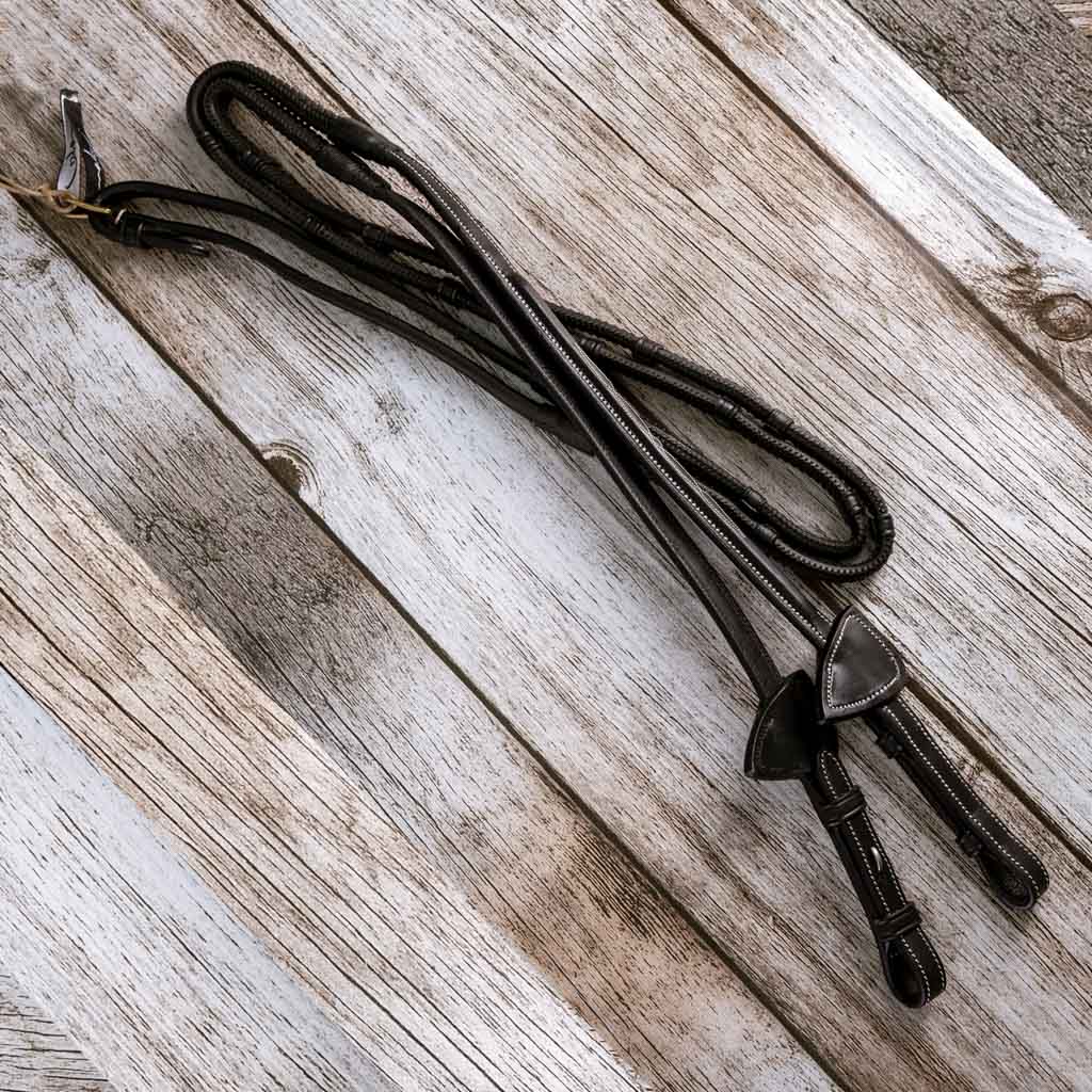 Dyon Rubber Reins with Leather Hand Grips DC Fundis Equestrian