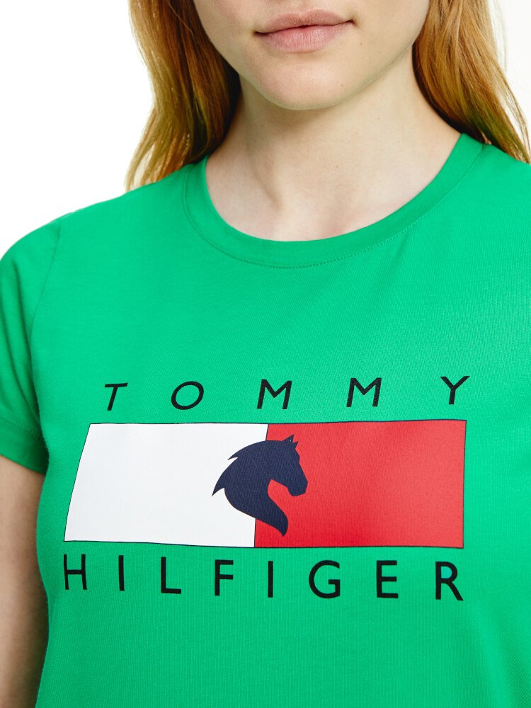 Tommy Hilfiger Rundhals T-Shirt Damen TH Equestrian Statement Desert Sky 2021 TH Equestrian